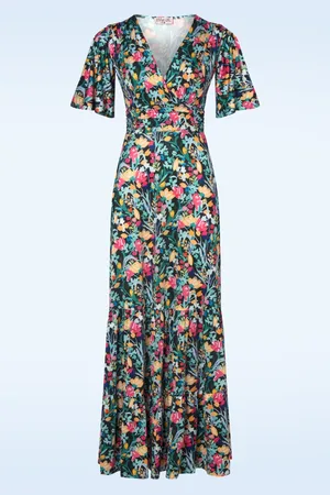 Vintage Chic Fiona Floral Maxikleid in Schwarz und Multi