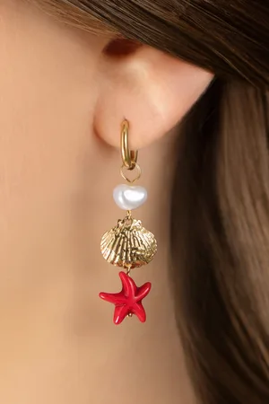 Day&Eve by Go Dutch Label Ocean Treasures Ohrringe in Gold und Rot