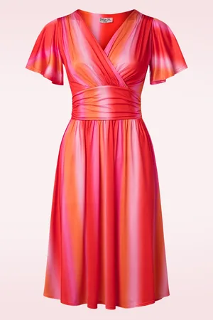 Vintage Chic Sadie Faded Stripes Swing Kleid in Pink