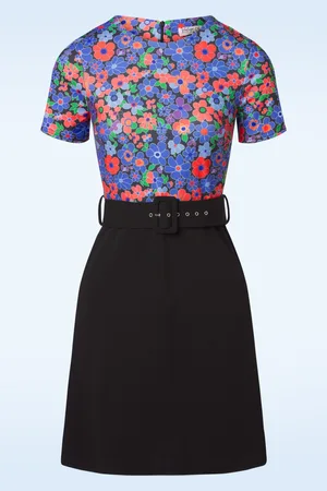 Vintage Chic Hallie Floral A-Linien Kleid in Blau und Schwarz