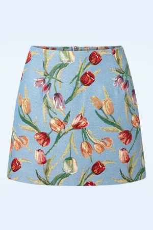 Louche Aubin Tulip Jacquard A-line Minirock in Hellblau