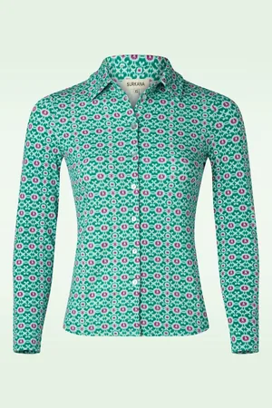 SURKANA Sara Graphic Bluse in Türkis