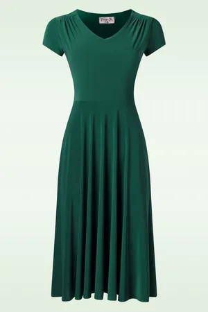Vintage Chic Luisa Slinky Swing Kleid in Waldgrün