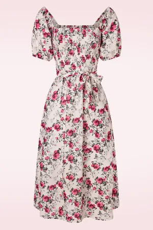 Timeless Grace Floral Swing Kleid in Elfenbeinweiß