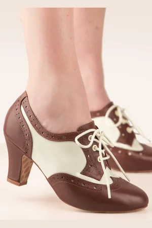TopVintage Ava Flair Schuhstiefel in Creme und Braun