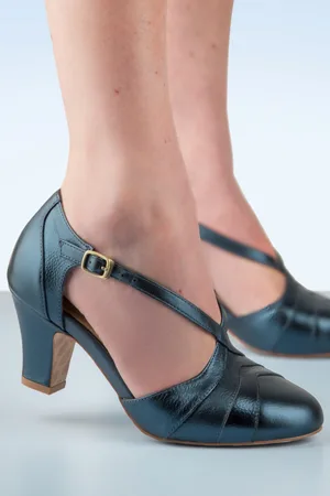 TopVintage Ava Luxury Love Pumps in Metallic Blau.