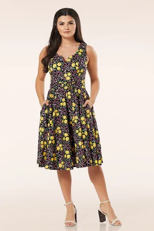Timeless Ria Floral Swing Kleid in Schwarz