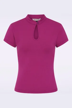 Banned Retro Mandarin-Kragen Shirt in Amarant.