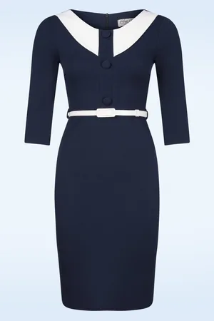 Vintage Chic Lori Etuikleid in Marineblau und Weiß
