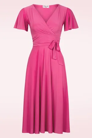 Vintage Chic Irene Wickel-Swing-Kleid in Knallrosa.