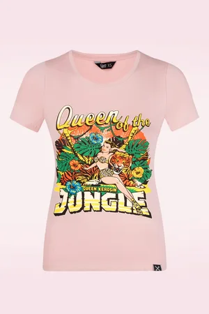 Queen Kerosin Queen of the Jungle T-Shirt in Pfirsichrosa.