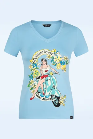 Queen Kerosin Vintage Love T-Shirt in Himmelblau