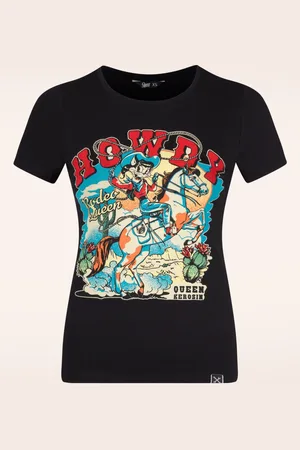 Queen Kerosin Howdy Cowgirl T-Shirt in Schwarz