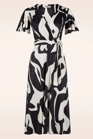 Vintage Chic Brooke Abstract Cross Over Swing Dress in Schwarz und Weiß.