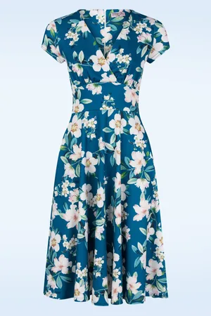Vintage Chic Miley Flower Swing Kleid in Blau.