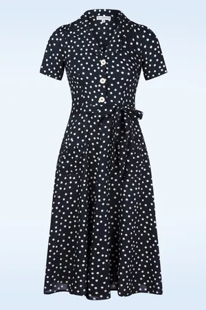 Very Cherry Revers Polka Dot Midikleid in Marineblau