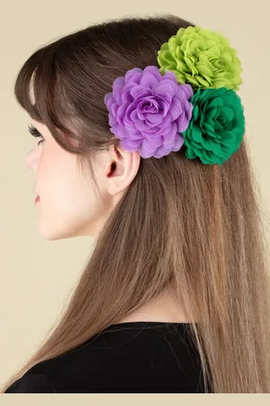 Urban Hippies Haarblumen-Set in Violett, Limette und Racing Grün