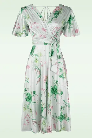 Vintage Chic Jada Floral Satin Swing Kleid in Mintgrün.