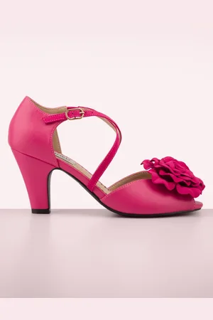 Banned Retro Kelly Lee Pin-up Peeptoe Pumps in Knallrosa