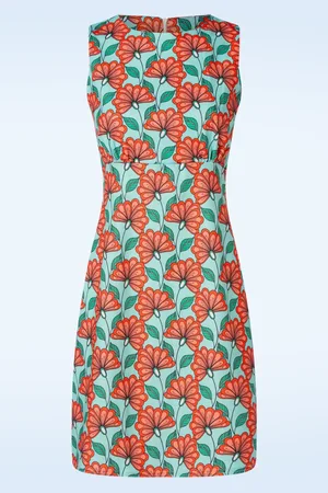 Vintage Chic Betty Floral Kleid in Türkis und Orange