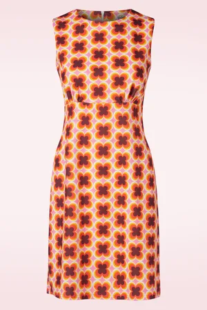 Vintage Chic Betty Floral Kleid in Orange und Braun.