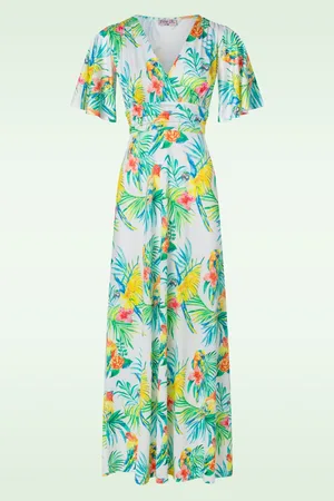 Vintage Chic Fiona Tropical Parrot Maxikleid in Multi