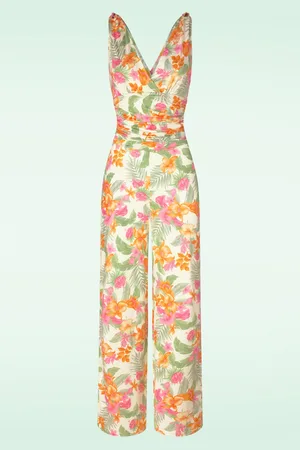 Vintage Chic Aloha-Jumpsuit in Weiß und Orange