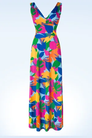 Vintage Chic Deveny Abstraktes Maxikleid in Multi