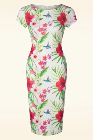 Vintage Chic Tanya Tropical Bleistiftkleid in Weiß