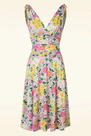 Vintage Chic Grecian Floral Swingkleid in Weiß und Multi