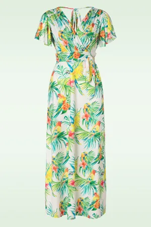 Vintage Chic Malia – Maxikleid mit tropischem Papagei in Bunt