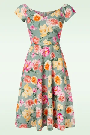 Vintage Chic Nora Floral Swing Kleid in Salbei