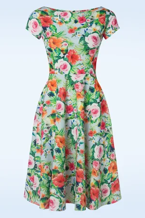 Vintage Chic Blythe Tropical Floral Swing Kleid in Hellblau
