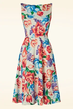 Vintage Chic Cindi Floral Swing Kleid in Creme