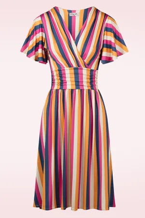 Vintage Chic Sadie Stripes Swing Kleid in Senfgelb und Multi