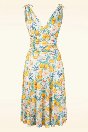 Vintage Chic Grecian Kleid mit Orangen in Gelb und Multi