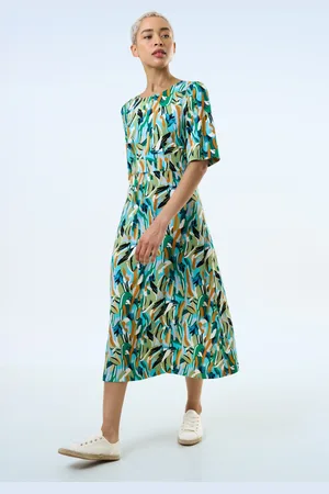 Louche Corrine Brushstroke Midikleid in Grün und Multi