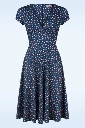 Vintage Chic Miley Ditsy Swing Kleid in Marineblau