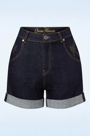 Queen Kerosin Ash Shorts in Dark Denim