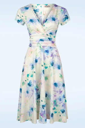 Vintage Chic Esmeralda Aquarel Flower Swing Kleid in Pastellgelb