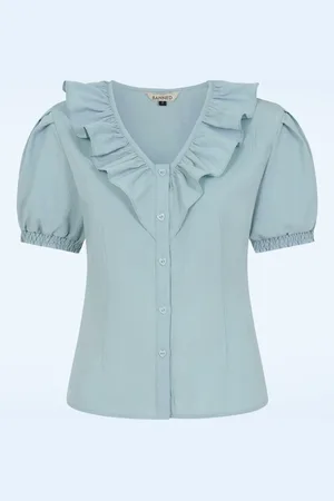 Banned Retro Madeline Volant Bluse in Pastellblau