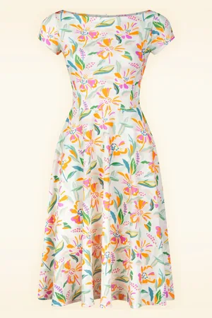 Vintage Chic Blythe Floral Swing Kleid in Off Whiteund Multi