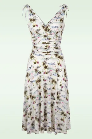 Vintage Chic Grecian Insel Print Kleid in Off White und Multi