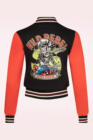 Queen Kerosin College Jacke Wild Rebel in Schwarz und Rot
