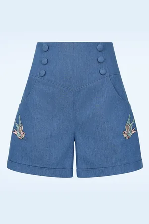 Banned Retro Millie Swallow Shorts in Denim .