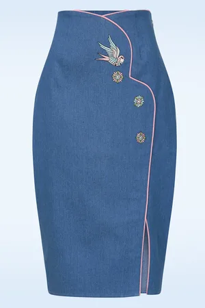 Banned Retro Millie Swallow Etuirock in Denimblau