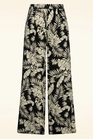 Banned Retro Elizabeth Palm Leaves Palazzo Hose in Schwarz und Zartgelb