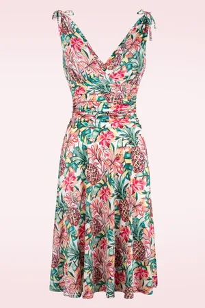 Vintage Chic Grecian Tropical Ananas-Swing Kleid in Multi