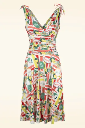 Vintage Chic Grecian Italian Resort Kleid in Weiß und Multi