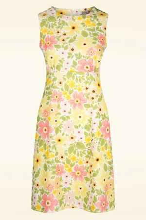 Vintage Chic Betty Floral Kleid in Weiß und Gelb